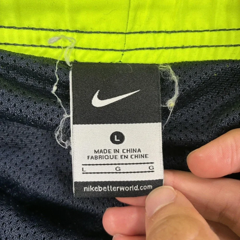 Nike Swim Shorts Mens L Blue Colorblock Board Trunks Drawstring Lined Pockets
